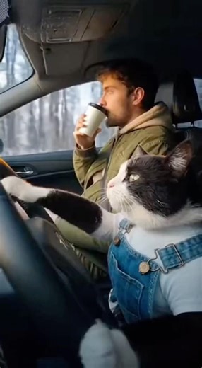 Cat Driving Fail! 🙀🚗#cat #funny #driving #crash #meme