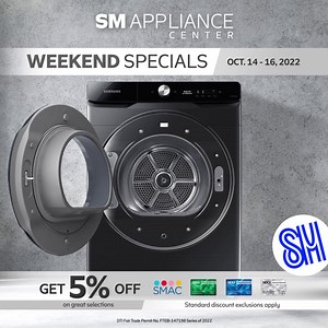 427 reactions · 597 shares | Your weekend just got special with #SMApplianceCenter #WeekendSpecials! Score 5% off on select gadgets and appliances when you shop from October 14 to 16, 2022.​ Visit SM Appliance and simply show your SMAC, SMAC Prestige, and BDO Rewards cards to avail.​ Join us on Viber: https://bit.ly/3uNzk8V​ Terms and Conditions apply. DTI Fair Trade Permit No. FTEB-147198, Series of 2022 | SM Appliance Center | Facebook