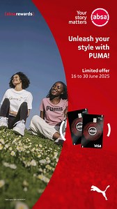 Get up to 60% cash back at PUMA online and in store with Absa Rewards. Offer available between 16 and 30 June 2025 with your Absa card. | Absa South Africa | Facebook