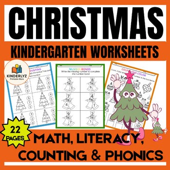 Christmas Math & Literacy Worksheets for Kindergarten & Grade 1Math,Phonics