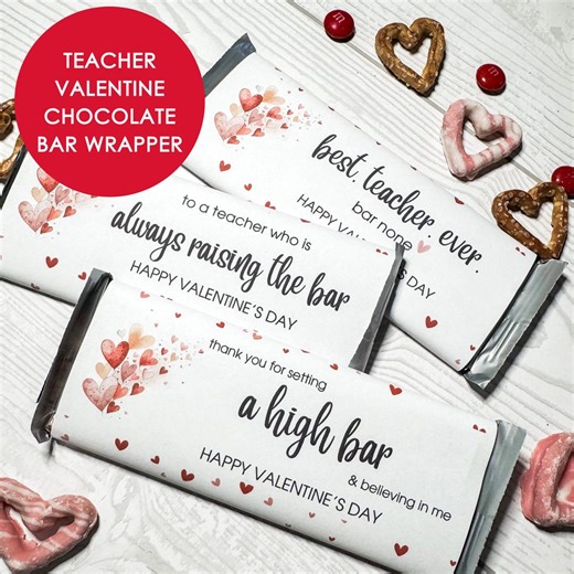 Teacher Valentine Candy Bar Wrappers Printable, Valentine Gift for Teacher, Chocolate Bar Wraps, From Child to Teacher, From Older Student - Etsy