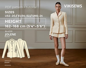 Jolene Blazer Sewing Pattern PDF With Tutorial Varsity Jacket Pattern Printable Instant Download Clothing Pattern Coat | Height 162-168 Cm - Etsy Canada