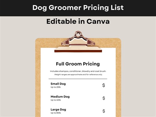 Dog Groomer Pricing List Template | Pet Grooming Price Menu | Grooming Services Sheet - Etsy