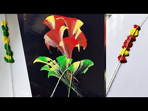 Easy Flower Painting with Thread Pull Technique | Step-by-Step Tutorial for Beginners