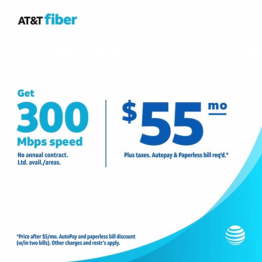 Thanks for being an AT&T wireless customer. You can get a $300 AT&T Visa® reward card when you add AT&T Fiber for $55/mo. | AT&T