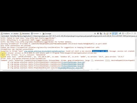 How to resolve "Response code 500" error in selenium webdriver- Could not create a session error?