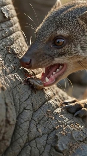 The Tiny Mongoose That Cleans a Rhino by Eating Every Tick! satisfying nature's cleaning #fyp #viral
