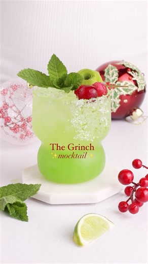 One of my favorites for the holidays! 💚 ✨Say GRINCH and I’ll send you this recipe plus 10 of my top rated green mocktails for the festive season✨ My Grinch mocktail is simple to make and absolutely delish! With apple, cucumber and lemon topped up with some bubbles, this recipe really can be made your way depending what you have on hand. A word on color: I think I got really lucky with the vibrant green of my apple cucumber juice…I used light green Lebanese cucumbers for this and it turned out s