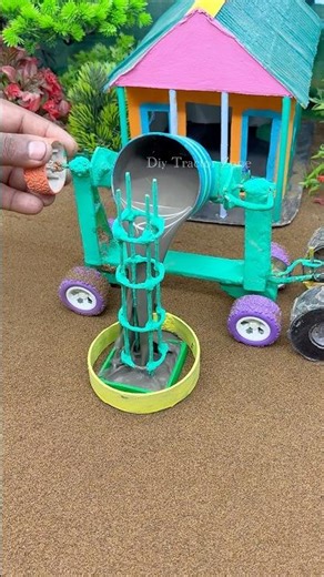 😱 Amazing Tiny Tractor Building Cement Pillar | Mini Construction Project #shorts