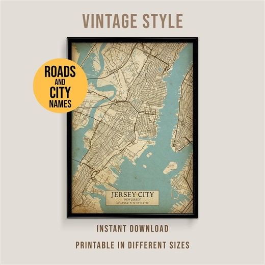Jersey City New Jersey Map Poster, Printable Hudson County Art (instant Download) - Etsy UK