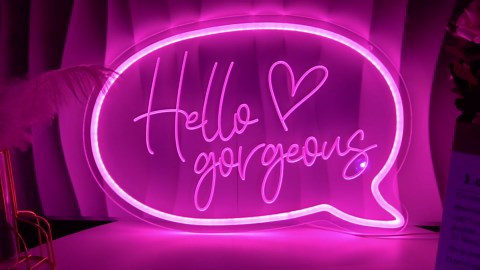 Hello Gorgeous Neon Sign Pink - USB Dimmable LED Wall Decor Light for Girls Bedroom Beauty Salon & Nail Studio Party Backdrop Hello Gorgeous Light Up Sign Empowering for Women Home Decorations