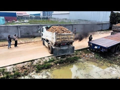 Awesome! New Starting! Dump Trucks 5T Landfill Use Dozer D20P Pushing Stone Unload