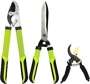 Loppers Hedge Clippers Garden Shears, 3PCS Yard Tools Combo Set Tree, Shrub & Bush Care Kit for Lawn Garden, Branch Cutter with Compound Action Tree Trimmer & Trimming Borders