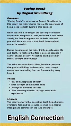 Facing Death Summary , theme, message, Q&A | Class 12 English | Easy Explanation | August Strindberg