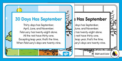 30 Days Has September Rhyme Poster
