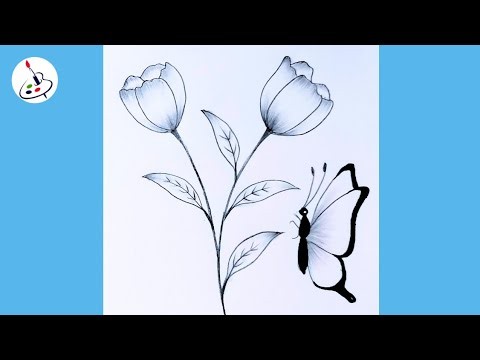 How to draw a Butterfly on Flower 🌷🌷||Simple Pencil Sketch||Easy Drawing ideas for Beginners