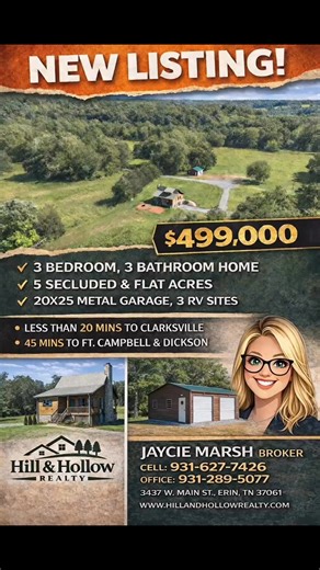 Jaycie Marsh | Broker | Hill & Hollow Realty on Instagram: "It’s even FULLY FURNISHED! Contact me today to schedule your showing! Jaycie Marsh, Broker 931-627-7426 931-289-5077 3437 W. Main St. Erin, TN 37061 https://go.realtracs.com/1e7Yh3v"