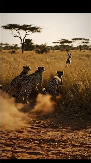 4 Cheetahs vs 1 Rabbit 😱 You Won’t Believe This Ending! #wildlife #animals #shorts #ytshorts