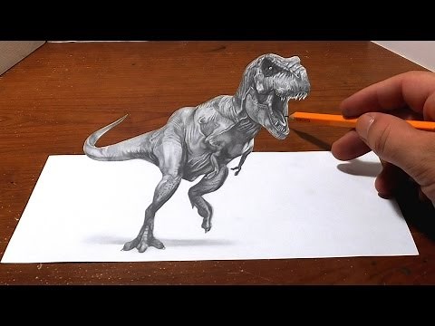 Drawing a T Rex - Anamorphic Optical Illusion - 3D Trick Art