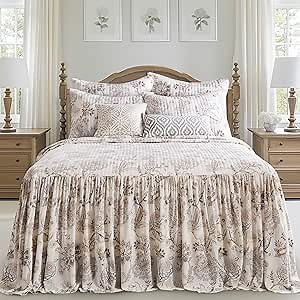 Levtex Home Ophelia Blush Reversible Twin Bedspread Set (80x106in) with 1 Pillow Sham (26x20in) - Floral Bedding - Blush, Grey - Rayon Twin Size Bedspread Set - Lightweight, Soft, Pre-Washed