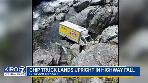 VIDEO: Chip truck falls and lands in river bank