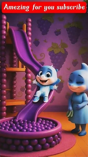 “Baby Sharkie’s Grape Slide Adventure! 🍇💜#shorts #shark #baby #funny