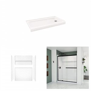Bootz Industries Aloha 60 in. x 32 in. Shower Pan, NexTile 60 in. x 32 in. x 74 in. Wall Kit and 56-60 in. Sliding Door Combo - The Home Depot