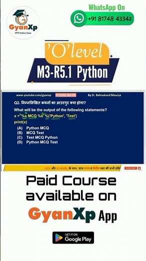 O Level Python Programming M3-R5.1 Important MCQs || O Level JAN 2025 || GyanXp