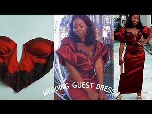 How to draft & sew bustier/corset basque dress with deep neckline-ruffled sleeves - wedding guest