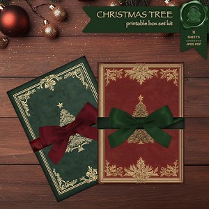 Christmas Tree Box Set A6 Storage - Printable Box Kit - Junk Journal Supply - Digital Box - Journal Pockets - Book Cover - Box Templates - Etsy