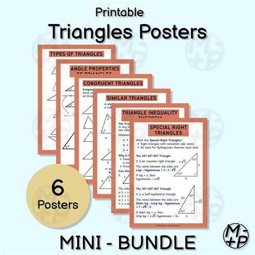 Geometry Triangles Posters (set of 6): Types, Angles, Congruent, Similar (digital Download 022) - Etsy