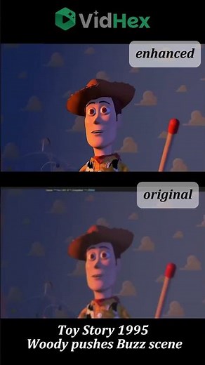 Toy Story 1995 Woody pushes Buzz scene丨video enhancement