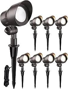 LEONLITE 8-Pack Low Voltage LED Landscape Spotlight, 5W 12V Pathway Lights Outdoor, CRI90, Aluminum Spot Lights for Garden, ETL Listed, IP65 Waterproof, 3000K Warm White, Oil Rubbed Bronze