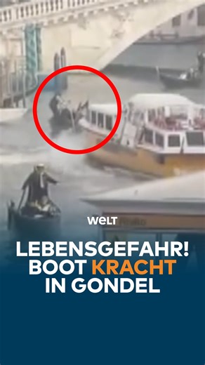 WELT Nachrichtensender on Instagram: "Ein außer Kontrolle geratenes Wassertaxi ist in Venedig mit hoher Geschwindigkeit über den Canal Grande gerast. Dabei rammte es zwei Gondeln, die sanken. Die Insassen stürzten ins Wasser, blieben aber unverletzt. Die Ursache des technischen Defekts ist noch unklar. #weltnachrichtensender"