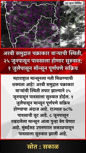 अरबी समुद्रात चक्राकार वाऱ्याची स्थिती, २५ जूनपासून पावसाला होणार सुरूवात; १ जुलैपासून मॉन्सून