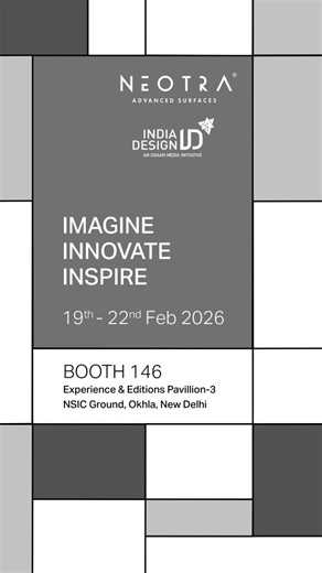 Neotra Advanced Surfaces on Instagram: "Modern spaces demand surfaces that do more. At India Design ID 2026, NEOTRA presents advanced surfaces shaped by precision, performance, and durability. Designed for both interior settings and broader architectural projects, our surfaces are built to support the evolving needs of contemporary design. Visit us: 19–22 February 2026 Pavilion 3 | Booth 146 NSIC Grounds, Okhla – New Delhi We look forward to seeing you!"