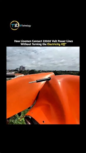 technologi_reel_ on Instagram: "Ever wondered how electricians work on high-voltage power lines without shutting the electricity off? ⚡ What you’re seeing here is called live-line maintenance, a highly specialized technique used by trained linemen to keep power flowing while repairs are made. These bright orange insulating covers are not plastic props — they’re engineered barriers designed to handle extreme voltages, sometimes over 22,000 volts. Linemen rely on advanced insulation, precise tools