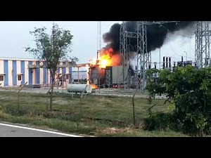 Fire in Power Transformer at Substation after short circuit fault. #transformer