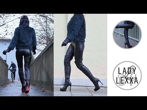 LEATHER BOOTS AND LEGGINGS. WALKING IN THE CITY