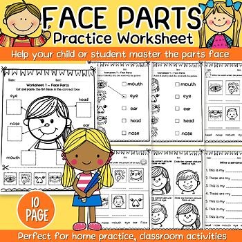 Face Parts Practice Worksheet Printable PDF for Kids, Includes Cut and Paste