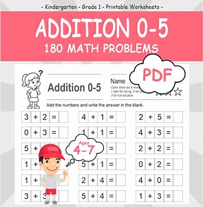 Addition Worksheets, Addition Within 5, 180 Math Problems, Kindergarten, Grade 1, Math Worksheets Printables, Learning Printables - Etsy