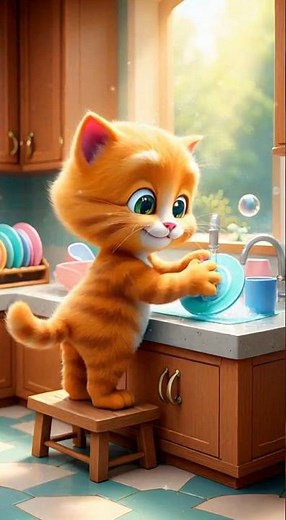 My cat washes dishes better than me | cat animation shorts 😹 #shorts #catstory #cat