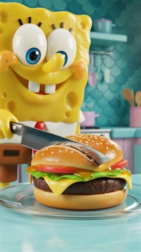SpongeBob Glass Food Cutting ASMR 🍔🔪