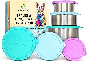 the earth & me - Set of 5, 10 and 17oz stainless steel containers - Reusable Eco Meal Prep Lunch Box - Leakproof, Microwavable And Nesting Container