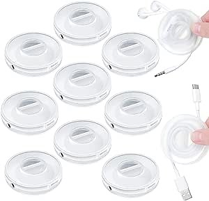 9 Pcs Charging Cord Organizer Portable Charger Cord Holder Round Storage Cable Winder Retractable Cable Management Flexible USB Cable Reel for Home Office Classroom, Transparent