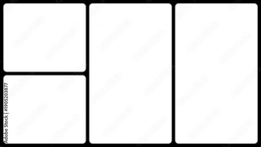 Vertical Split Screen Frame Matte with One Narrow Left Stack and Two Wide Panels Transparent Alpha Channel 4K