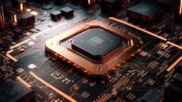 Computer cpu circuit chip technology AI zoom in