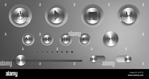 Music control panel with steel buttons, knobs, switch and volume slider. Vector realistic interface of audio or video application with silver buttons Stock Vector Image & Art - Alamy
