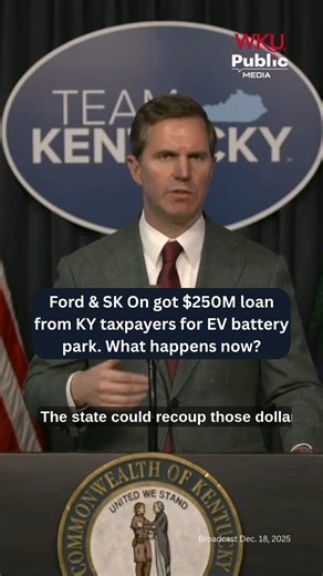 Despite BlueOval SK dissolving its partnership and closing the EV battery plant in Hardin County, Kentucky taxpayers are still on the hook for the largest economic development project in state history. Ford and SK On received a $250 million loan upfront from Kentucky taxpayers to build the EV battery park. Part of the agreement in order to have the loan forgiven called on the companies to hit employment targets by 2026. So what happens to that money? Read more: https://www.wkyufm.org/news/2025-1