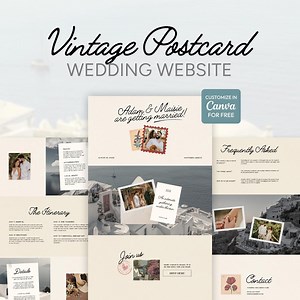Vintage Postcard Wedding Website Template: Canva Editable, Travel Theme (digital Download) - Etsy